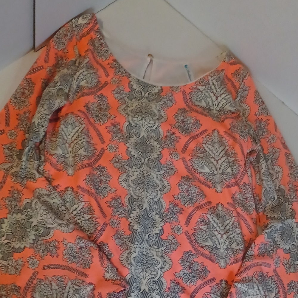 Auditions Pink Floral Disco-Style Dress‎ with Bell Sleeves Size Small